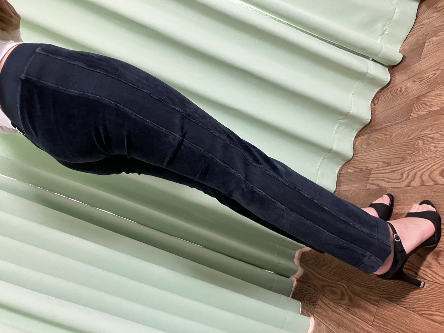 CELINE Velvet Slim Pants Navy Size M | Model Wearing | 33cm Waist / 88cm Length