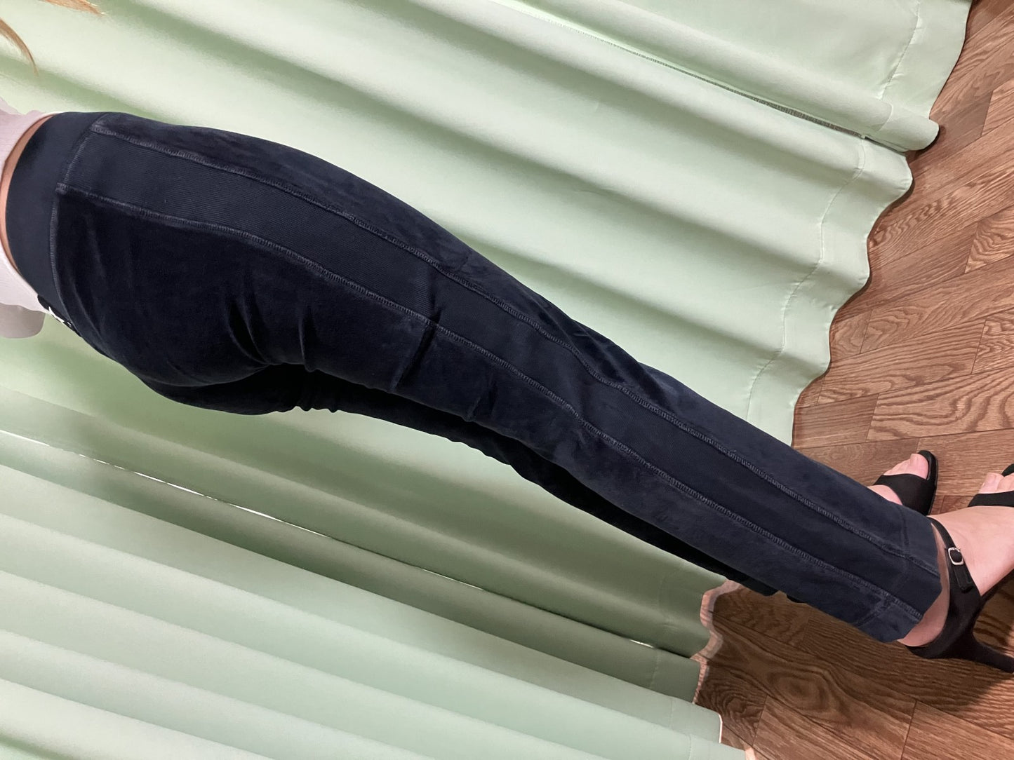 CELINE Velvet Slim Pants Navy Size M | Model Wearing | 33cm Waist / 88cm Length