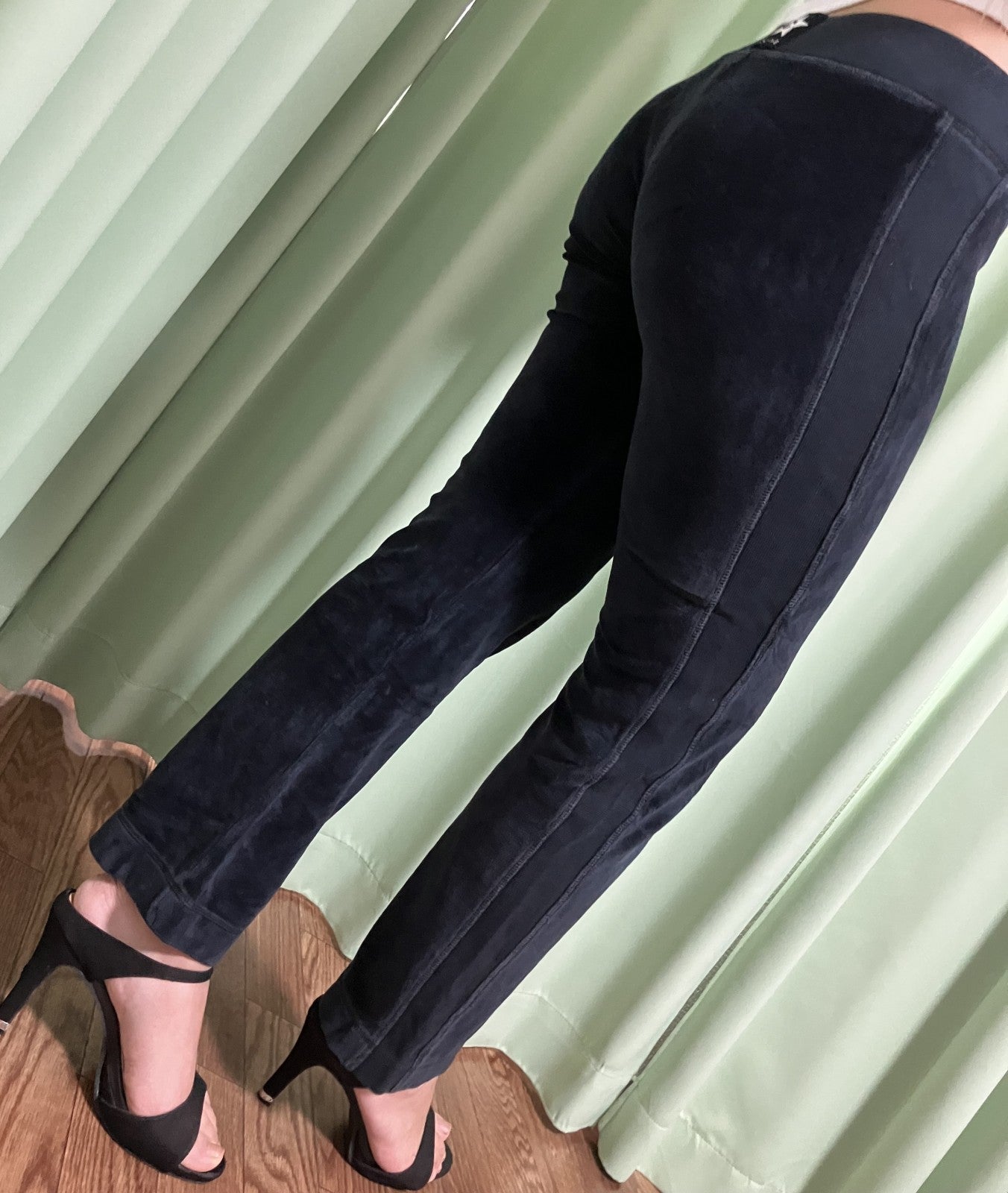 CELINE Velvet Slim Pants Navy Size M | Model Wearing | 33cm Waist / 88cm Length