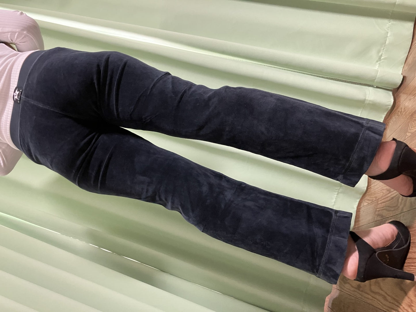 CELINE Velvet Slim Pants Navy Size M | Model Wearing | 33cm Waist / 88cm Length