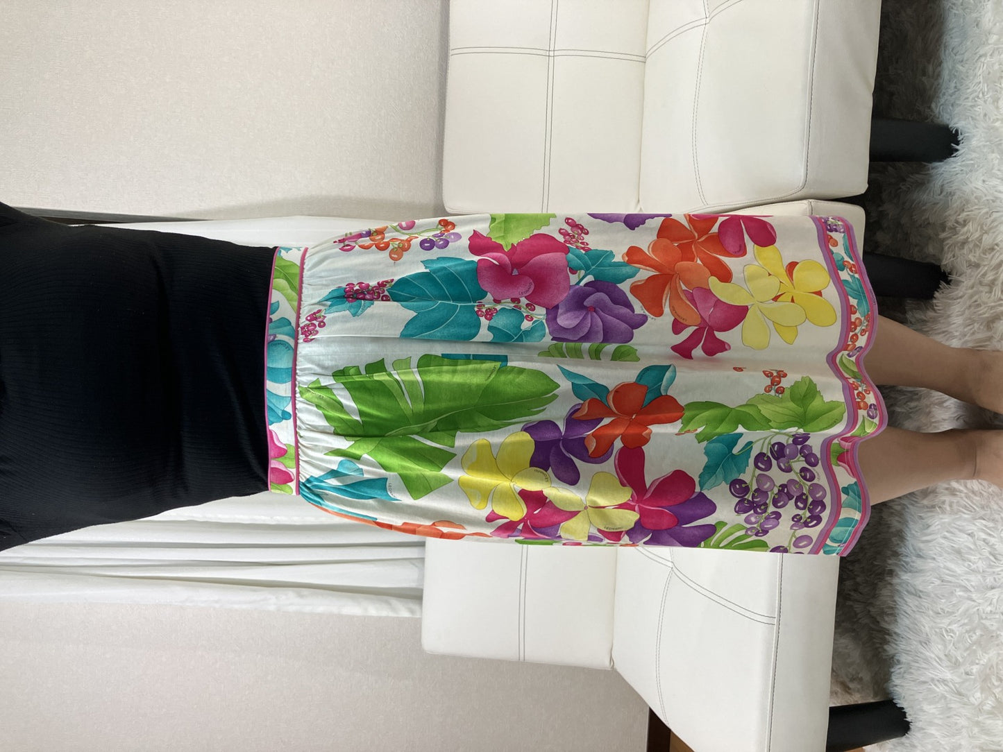 LEONARD Paris Floral Tropical Print Skirt Cotton Lined Waist 69 Japan