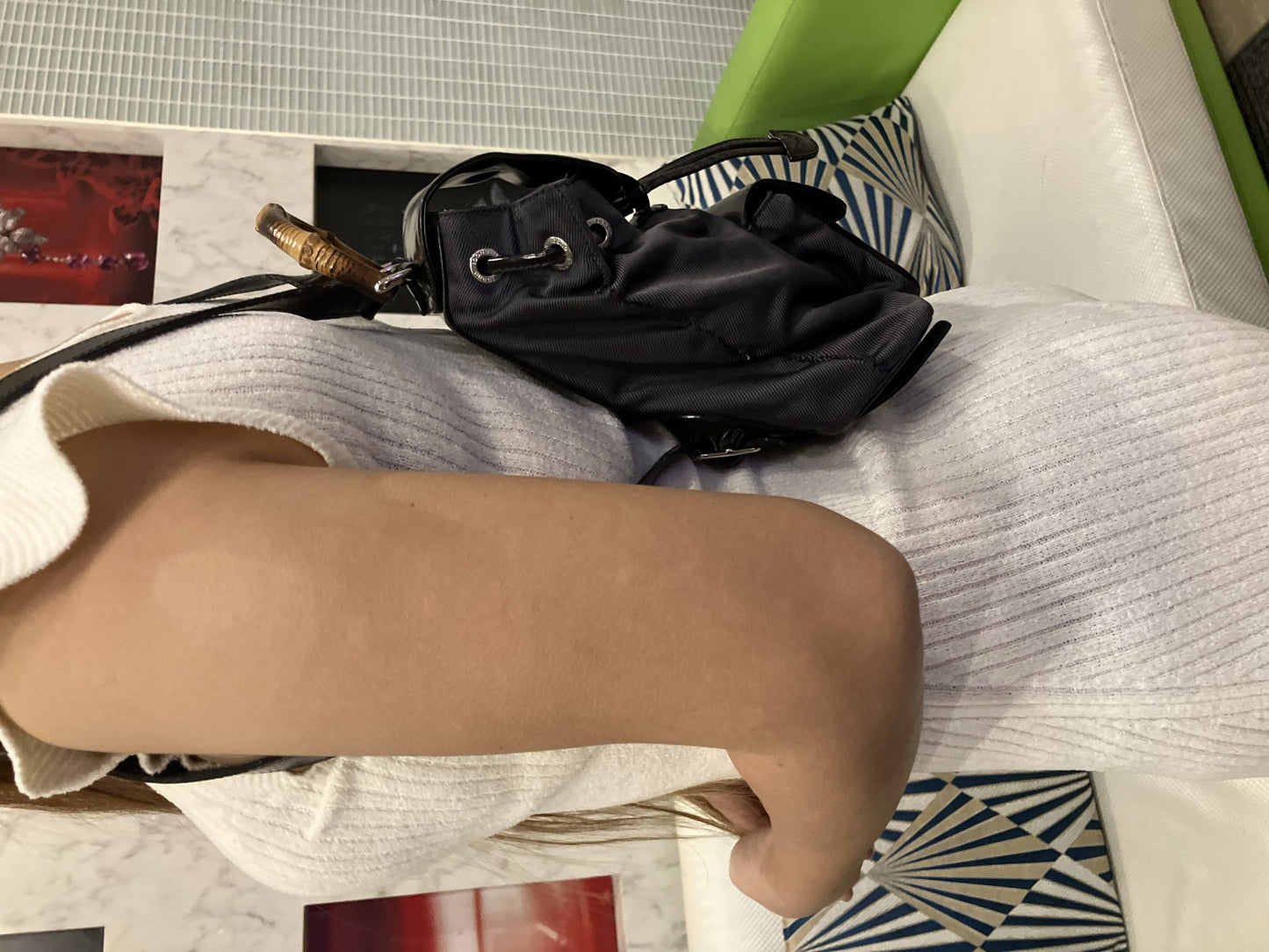 GUCCI Bamboo Backpack Black Nylon Leather Drawstring Bag Vintage