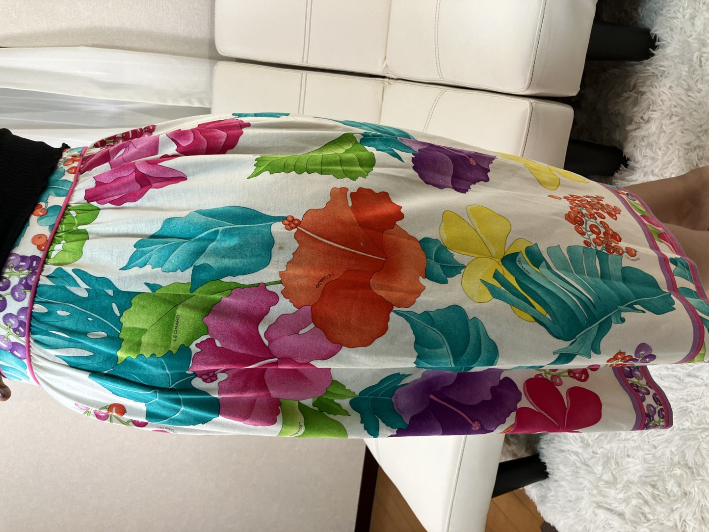LEONARD Paris Floral Tropical Print Skirt Cotton Lined Waist 69 Japan