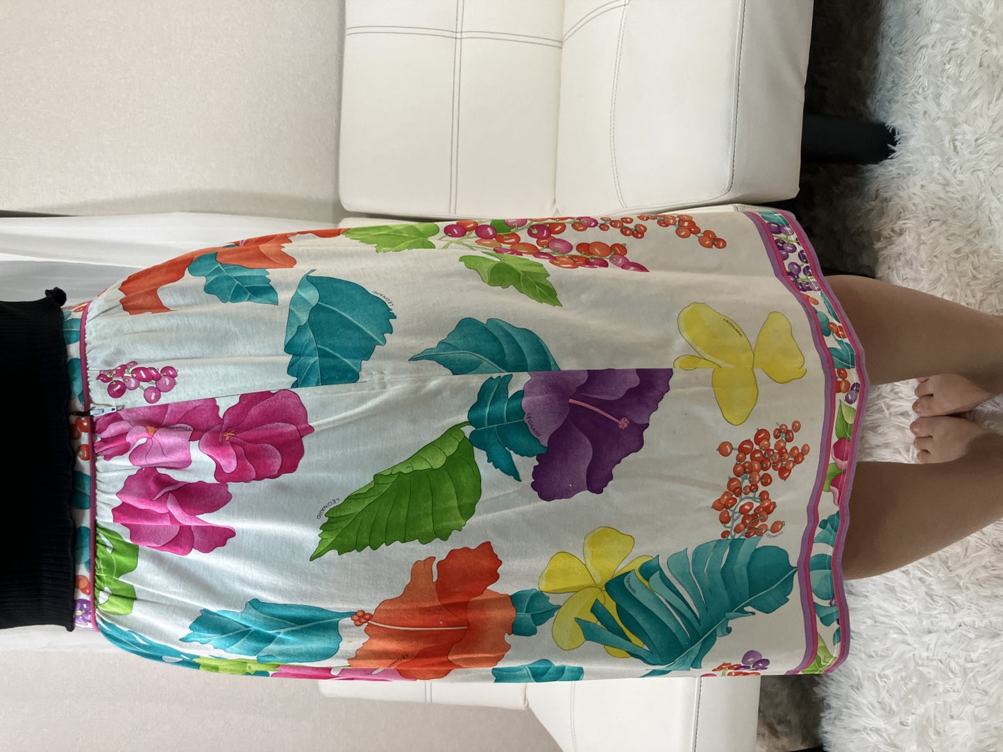 LEONARD Paris Floral Tropical Print Skirt Cotton Lined Waist 69 Japan