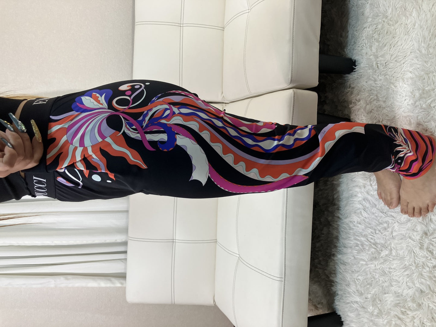 Emilio Pucci 9RWT20 Leggings IT46 FR42 Multicolor Print Stretch Pants Italy