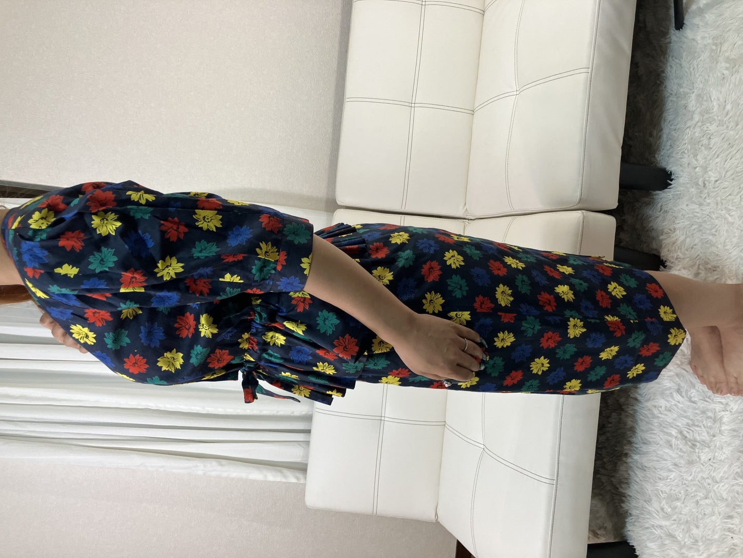 Christian Dior Vintage Floral Peplum Skirt Suit Set Cotton Size 9