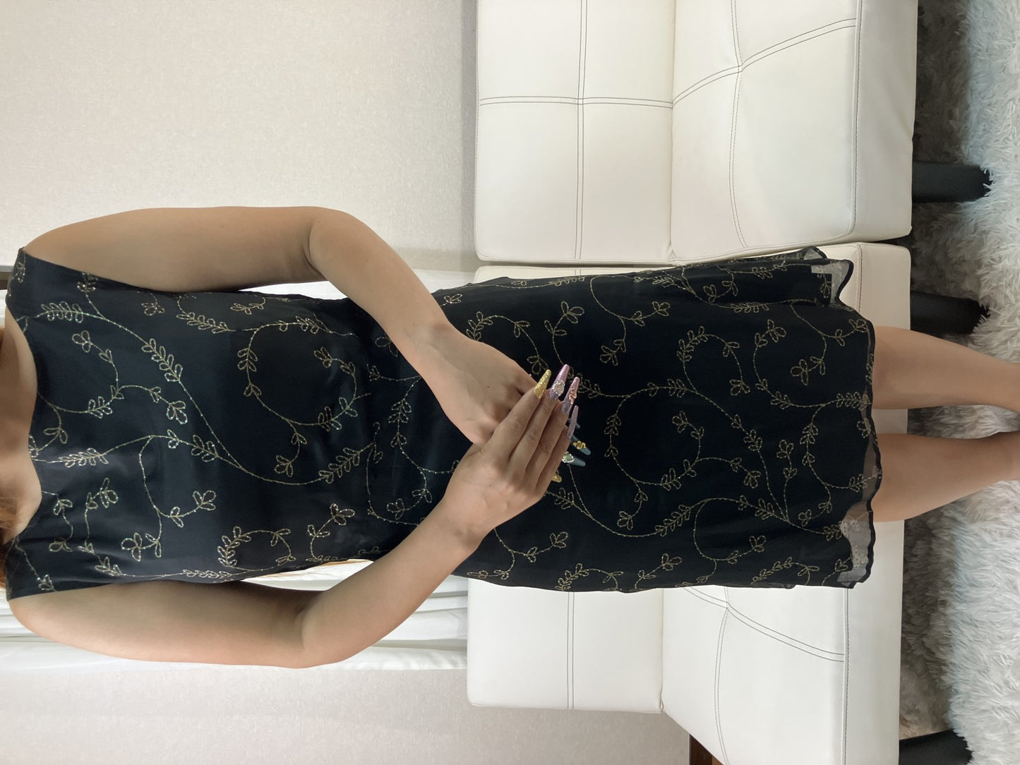 MAX&Co Couture Dress Size 40 Black Silk Blend Embroidered Sleeveless Italy