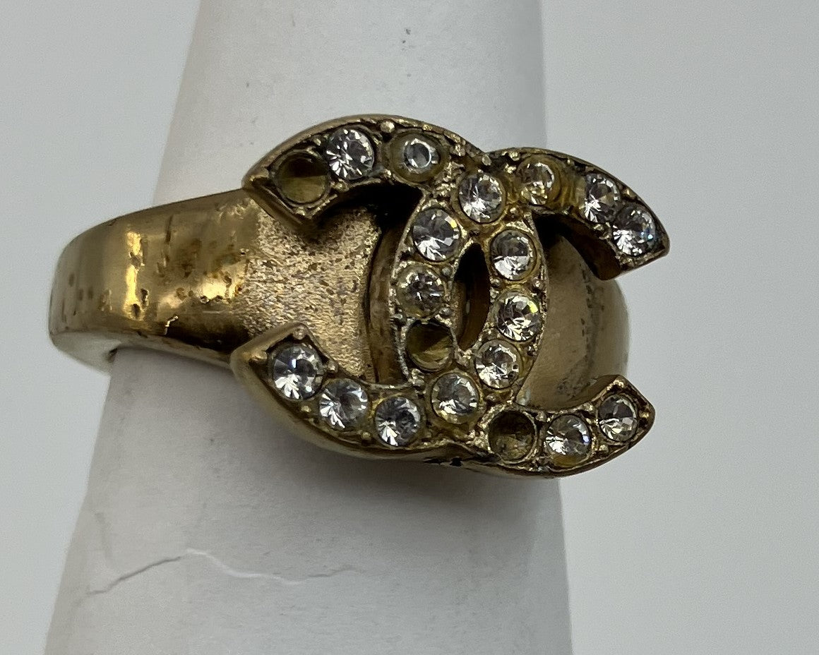 "CHANEL Chanel 01C Coco Ring Inner Diameter 15.1mm (JP 7) (EU 47) (US 4) Rhinestone Gold