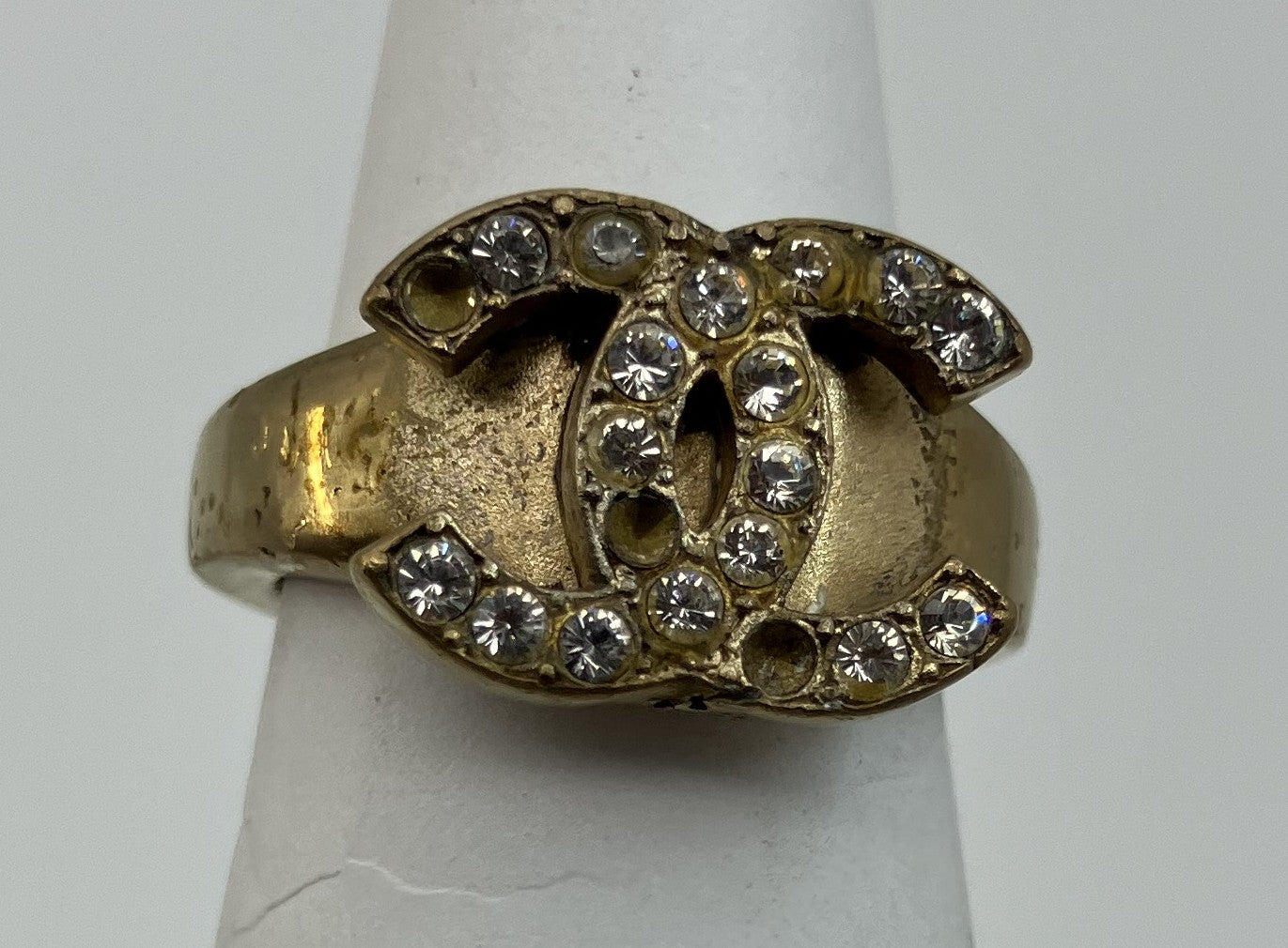 "CHANEL Chanel 01C Coco Ring Inner Diameter 15.1mm (JP 7) (EU 47) (US 4) Rhinestone Gold