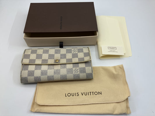 Louis Vuitton N61735 Damier Azur Portefeuille Sarah CA4048 กระเป๋าสตางค์ใบยาว พร้อมกล่องและกระเป๋า จัดส่งฟรี 