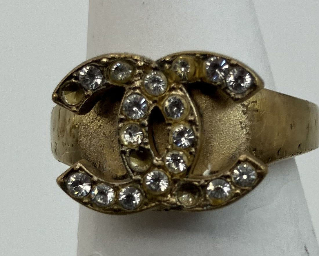 "CHANEL Chanel 01C Coco Ring Inner Diameter 15.1mm (JP 7) (EU 47) (US 4) Rhinestone Gold