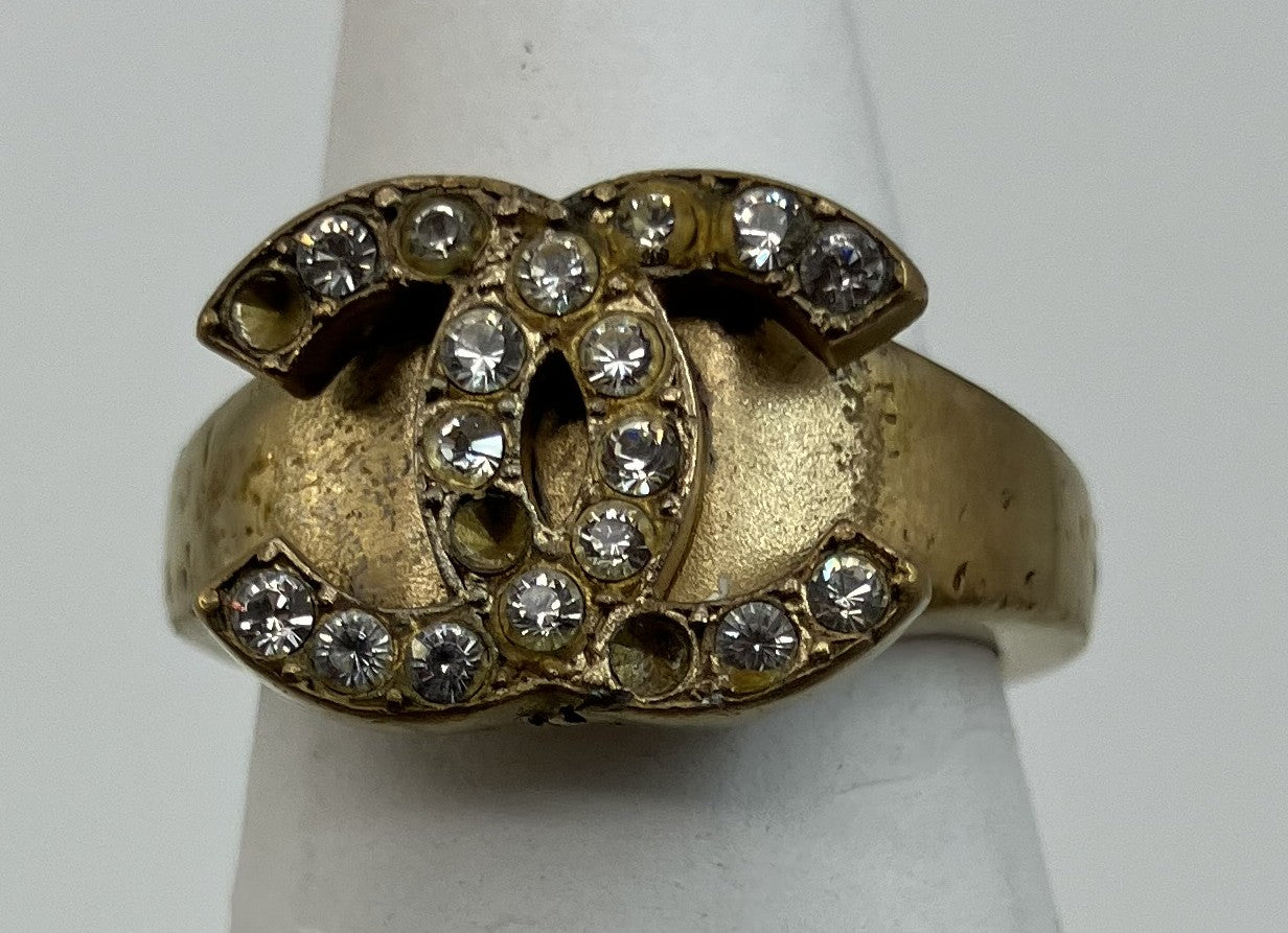 "CHANEL Chanel 01C Coco Ring Inner Diameter 15.1mm (JP 7) (EU 47) (US 4) Rhinestone Gold