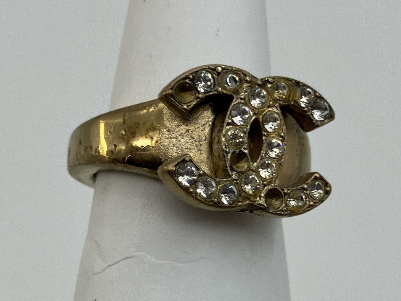 "CHANEL Chanel 01C Coco Ring Inner Diameter 15.1mm (JP 7) (EU 47) (US 4) Rhinestone Gold