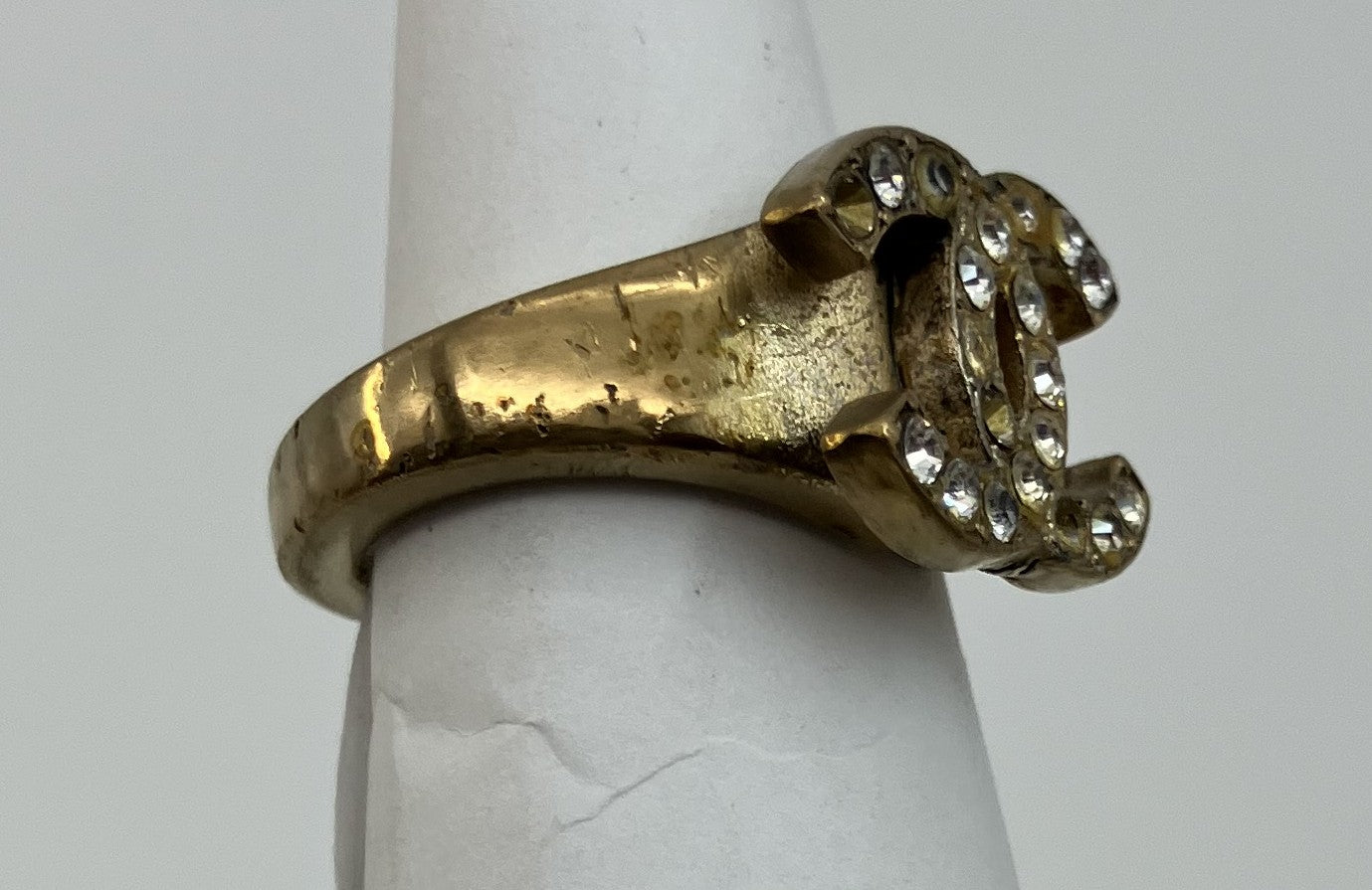 "CHANEL Chanel 01C Coco Ring Inner Diameter 15.1mm (JP 7) (EU 47) (US 4) Rhinestone Gold