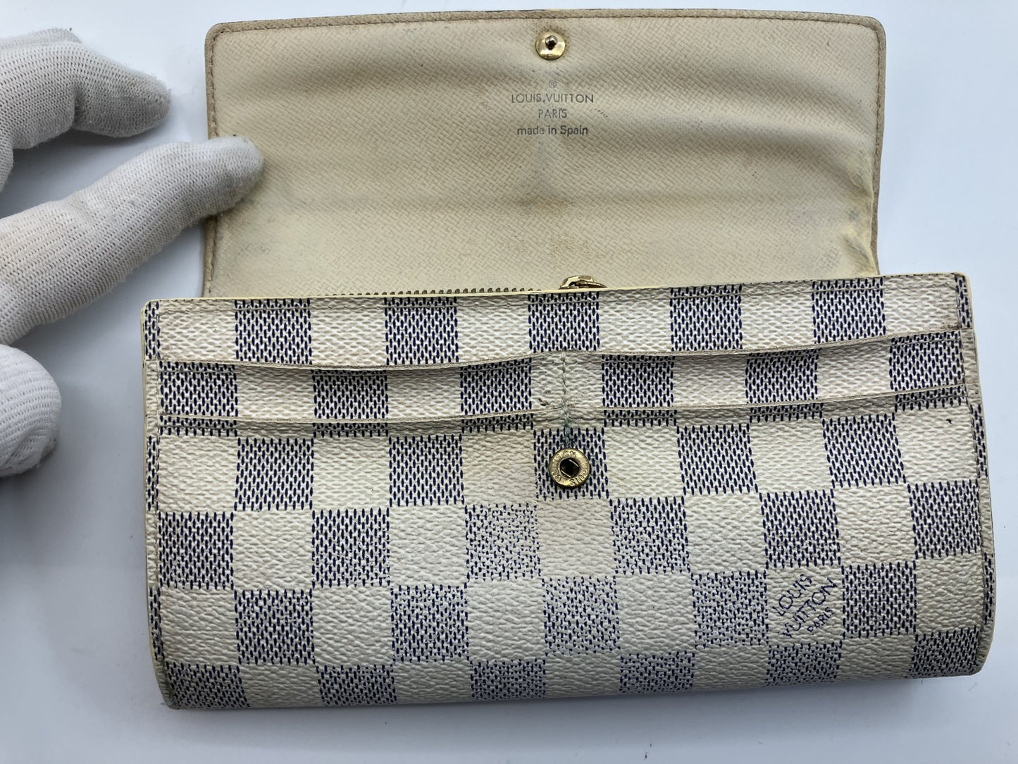 Louis Vuitton N61735 Damier Azur Portefeuille Sarah CA4048 กระเป๋าสตางค์ใบยาว พร้อมกล่องและกระเป๋า จัดส่งฟรี 