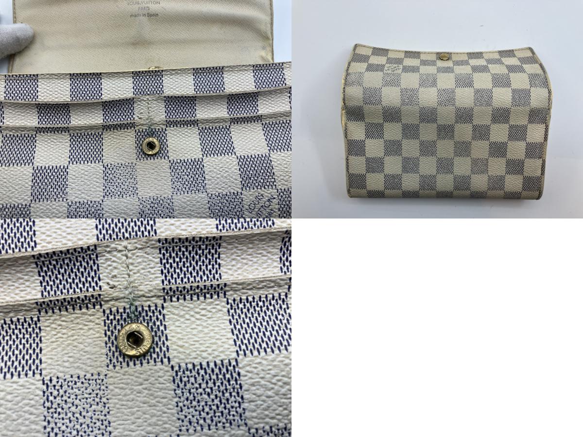Louis Vuitton N61735 Damier Azur Portefeuille Sarah CA4048 กระเป๋าสตางค์ใบยาว พร้อมกล่องและกระเป๋า จัดส่งฟรี 