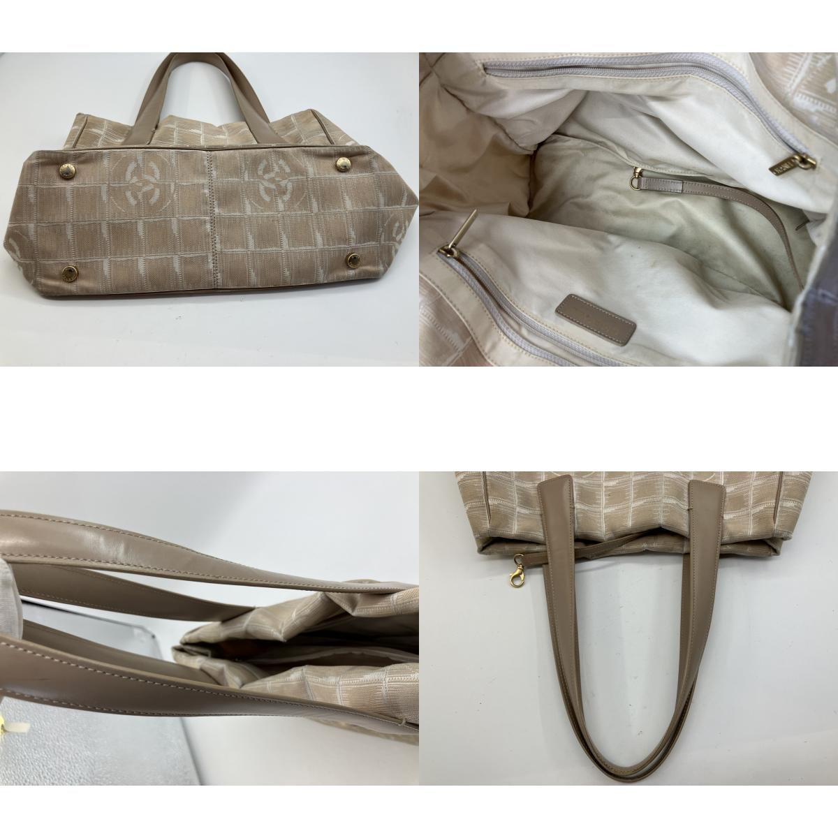 CHANEL New Travel Line Tote Bag, Handbag, Beige, COCO Mark Jacquard Leather, Made in France, with Serial Seal, Women's.