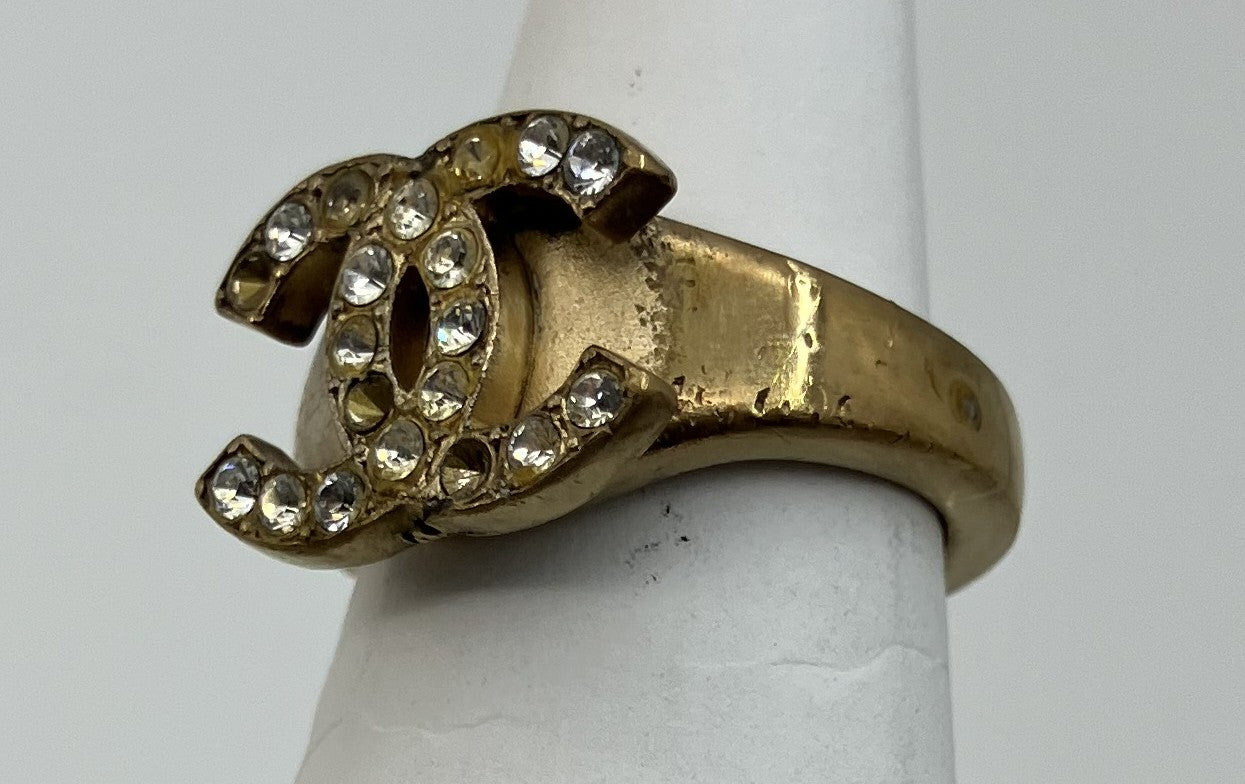 "CHANEL Chanel 01C Coco Ring Inner Diameter 15.1mm (JP 7) (EU 47) (US 4) Rhinestone Gold