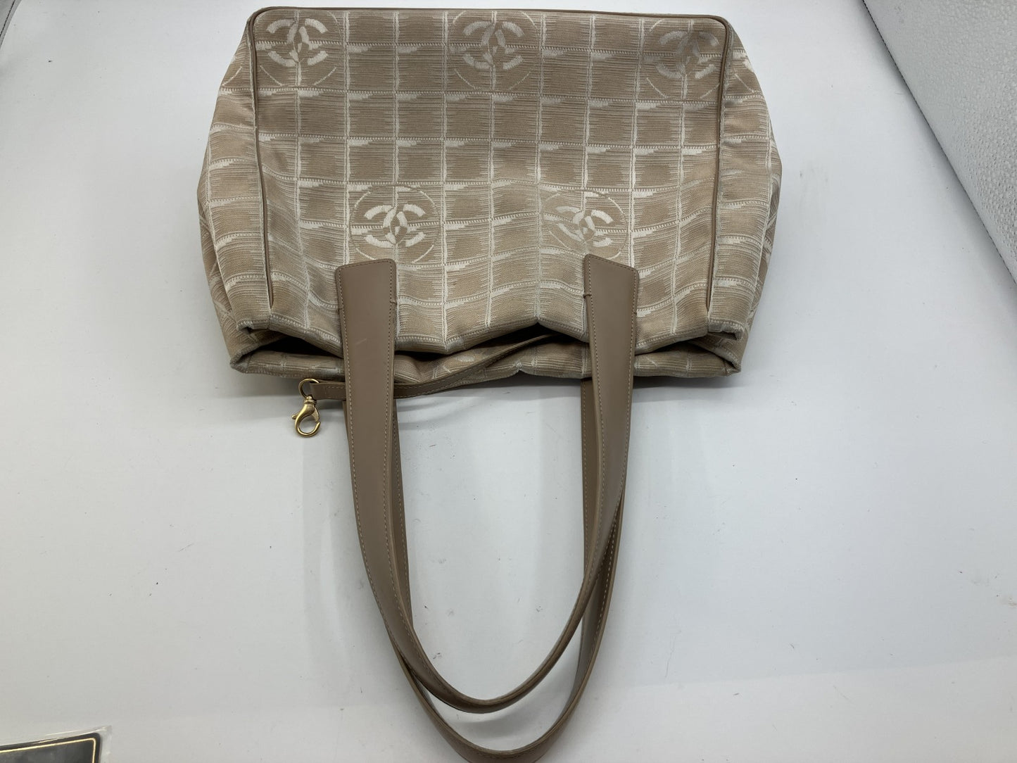 CHANEL New Travel Line Tote Bag, Handbag, Beige, COCO Mark Jacquard Leather, Made in France, with Serial Seal, Women's.