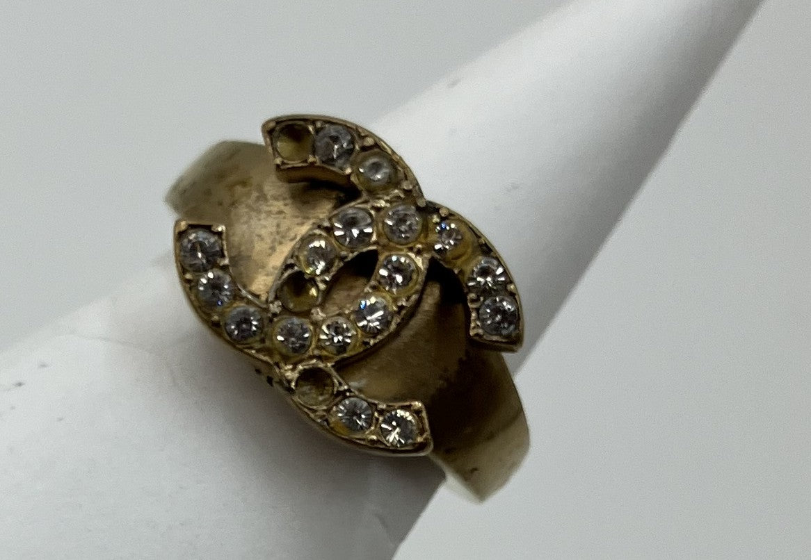 "CHANEL Chanel 01C Coco Ring Inner Diameter 15.1mm (JP 7) (EU 47) (US 4) Rhinestone Gold