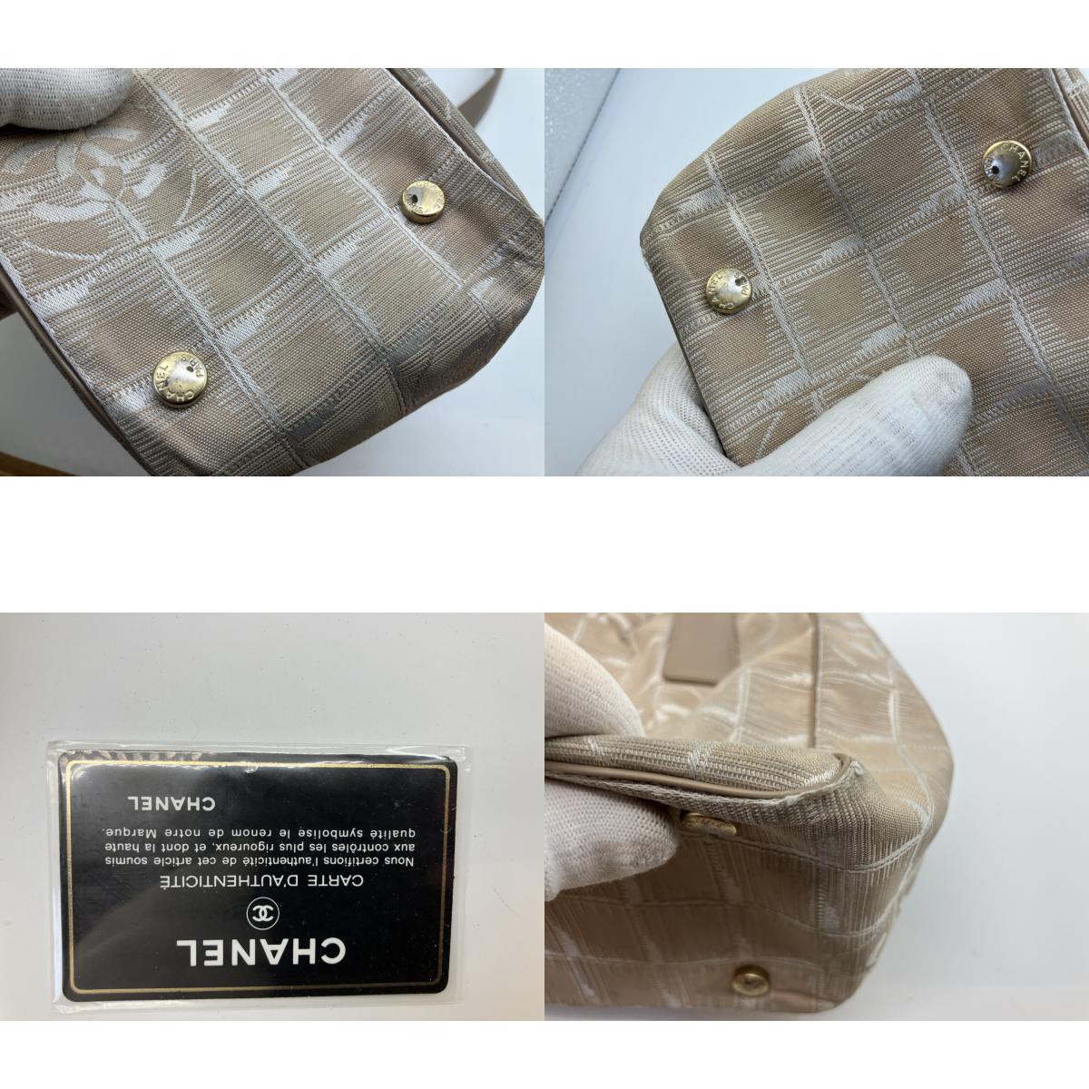 CHANEL New Travel Line Tote Bag, Handbag, Beige, COCO Mark Jacquard Leather, Made in France, with Serial Seal, Women's.