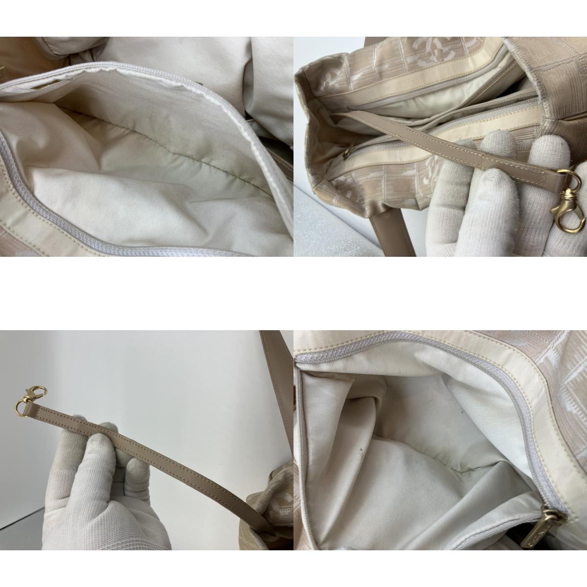 CHANEL New Travel Line Tote Bag, Handbag, Beige, COCO Mark Jacquard Leather, Made in France, with Serial Seal, Women's.