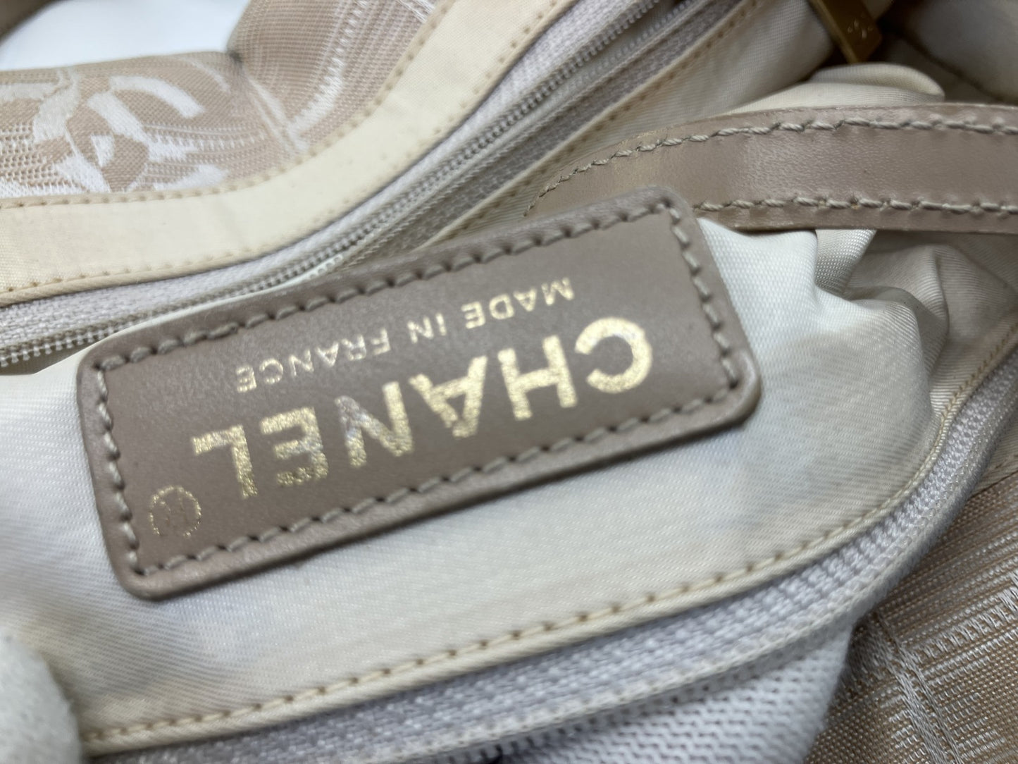 CHANEL New Travel Line Tote Bag, Handbag, Beige, COCO Mark Jacquard Leather, Made in France, with Serial Seal, Women's.