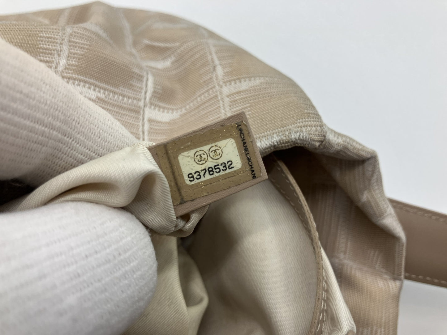 CHANEL New Travel Line Tote Bag, Handbag, Beige, COCO Mark Jacquard Leather, Made in France, with Serial Seal, Women's.