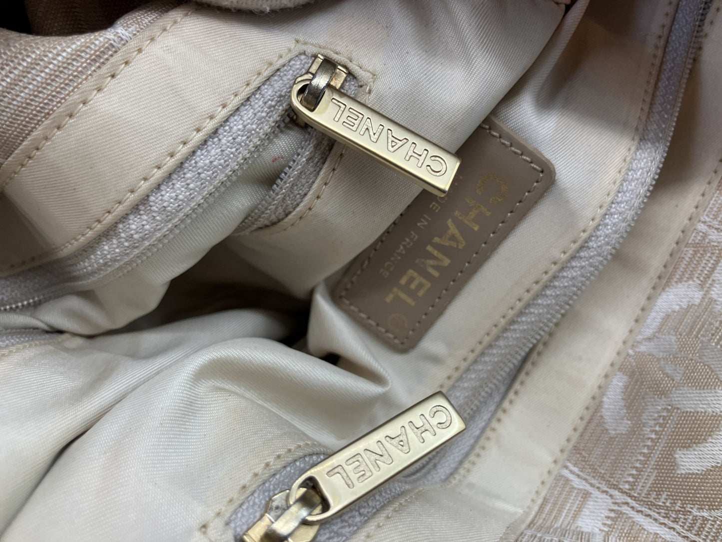 CHANEL New Travel Line Tote Bag, Handbag, Beige, COCO Mark Jacquard Leather, Made in France, with Serial Seal, Women's.
