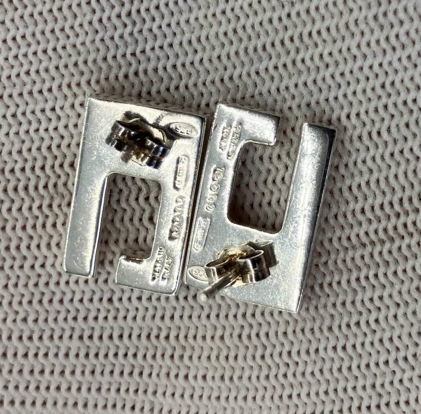 GUCCI G Logo Sterling Silver 925 Stud Earrings Made in Italy Pair
