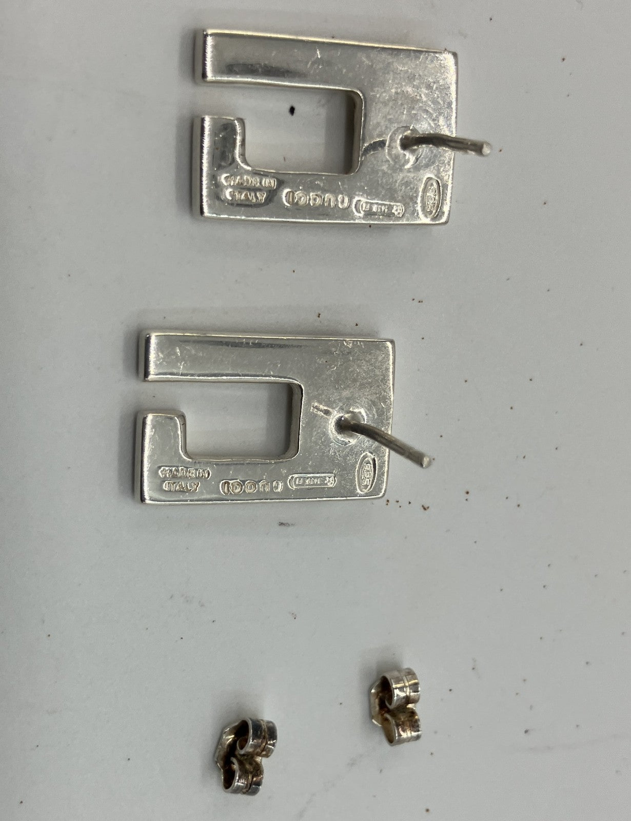 GUCCI G Logo Sterling Silver 925 Stud Earrings Made in Italy Pair