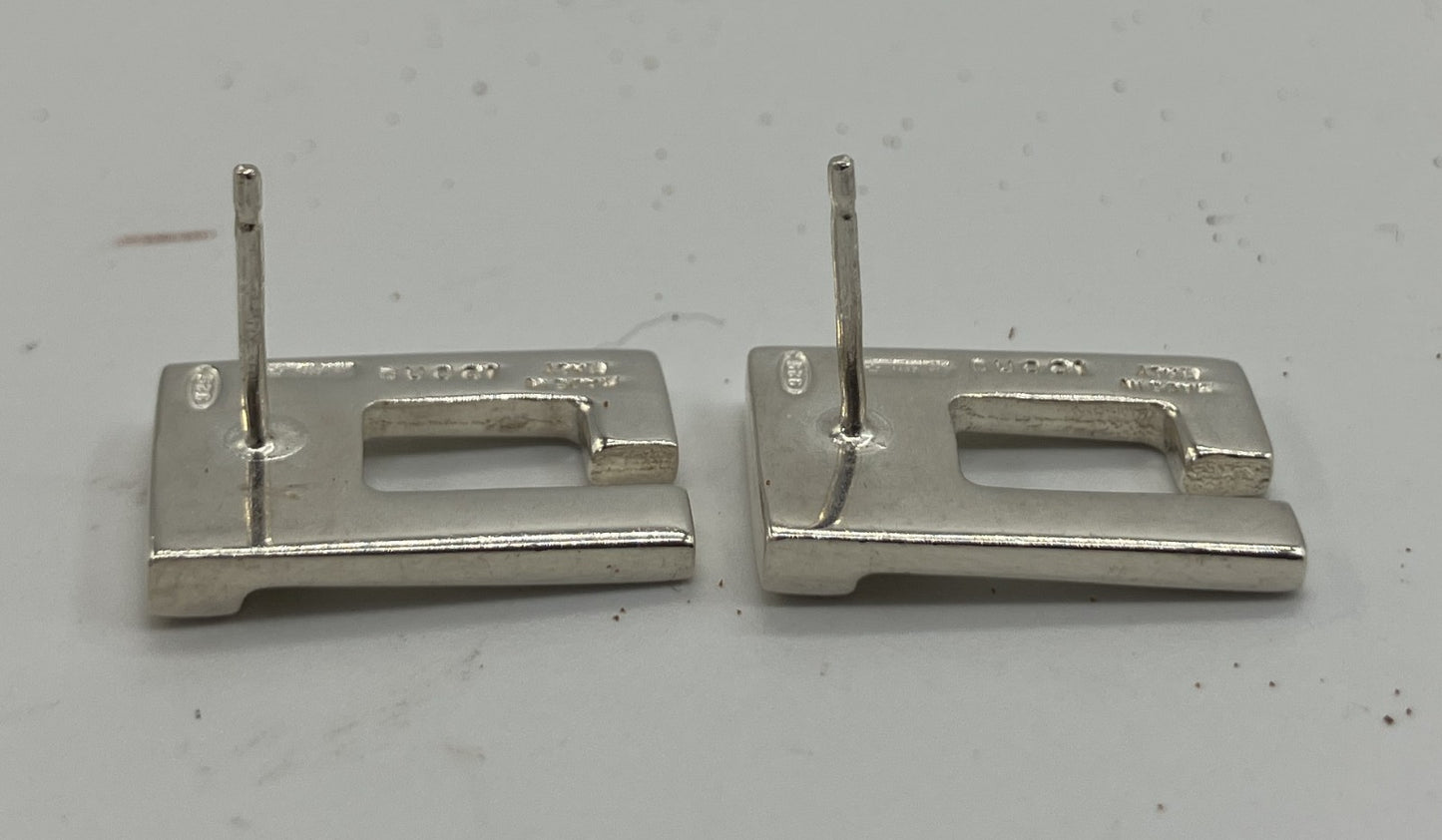 GUCCI G Logo Sterling Silver 925 Stud Earrings Made in Italy Pair