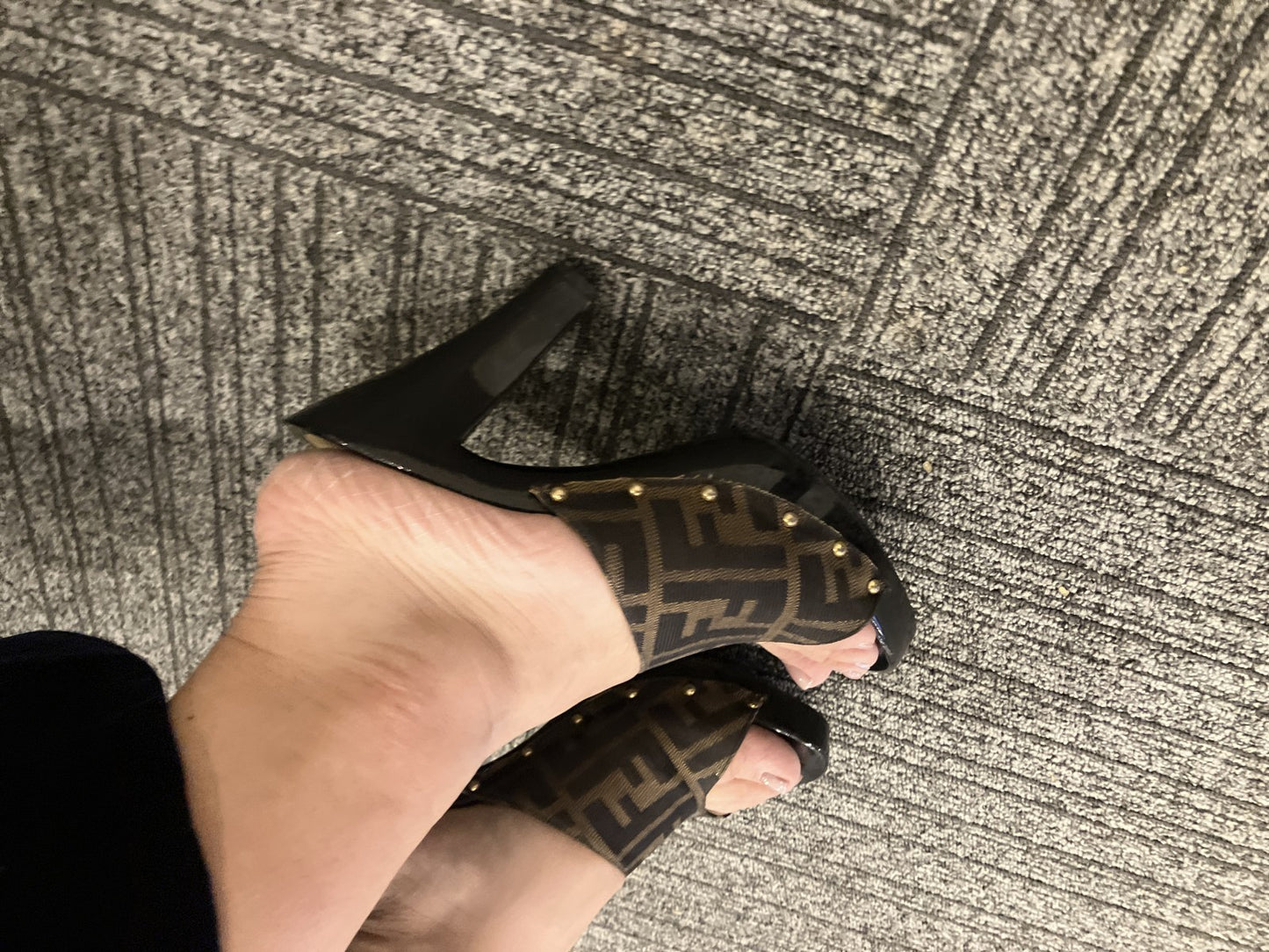 FENDI Zucca Logo Mule Heels Sandals Brown Black EU38 US7.5 JP24.1 Try-On Pics