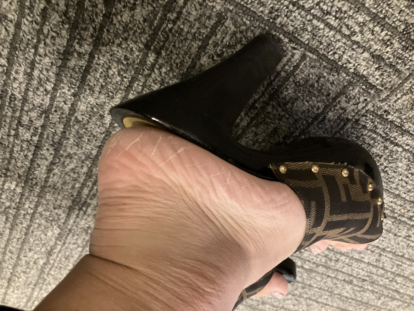 FENDI Zucca Logo Mule Heels Sandals Brown Black EU38 US7.5 JP24.1 Try-On Pics