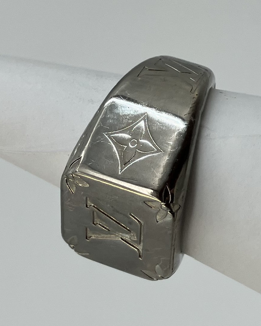 Louis Vuitton M62487 Signet Ring Monogram Silver M Size JP19 US9.5 14mm Band