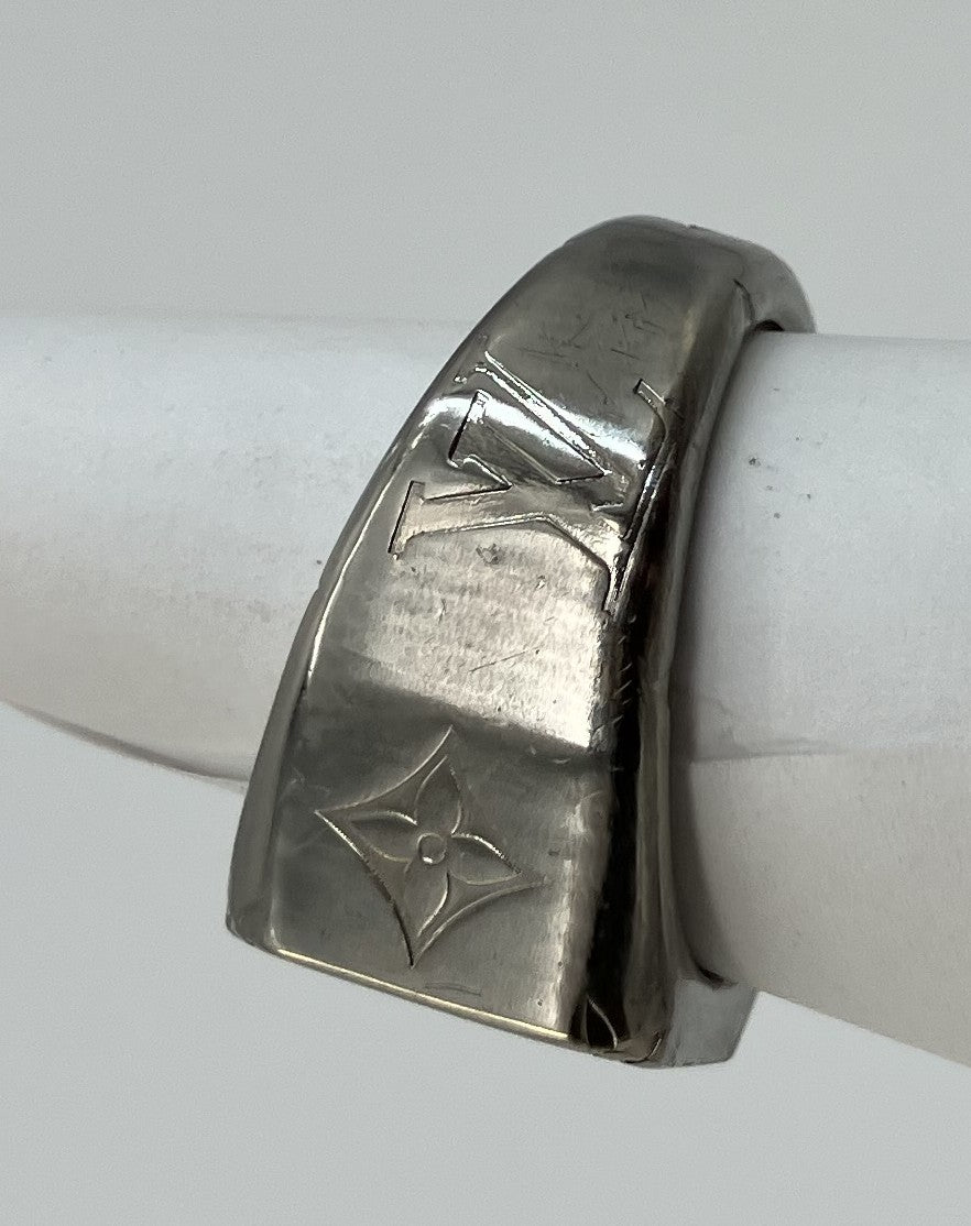 Louis Vuitton M62487 Signet Ring Monogram Silver M Size JP19 US9.5 14mm Band