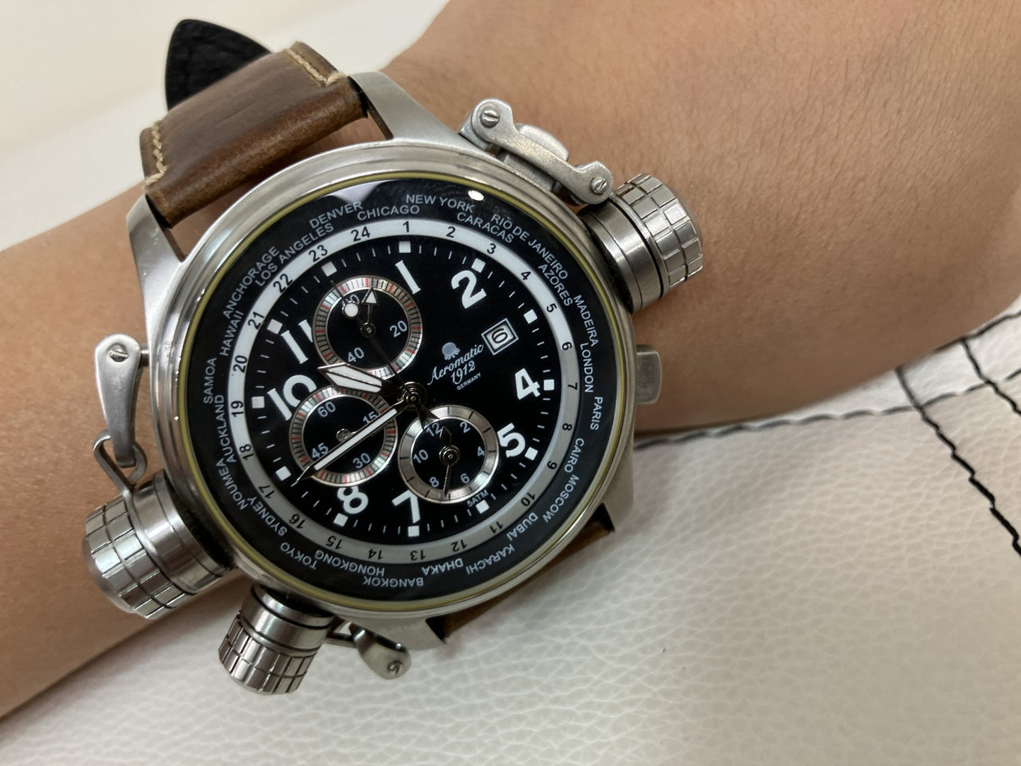 Aeromatic 1912 A1328 66.6mm World Time Chronograph Quartz Men's Watch