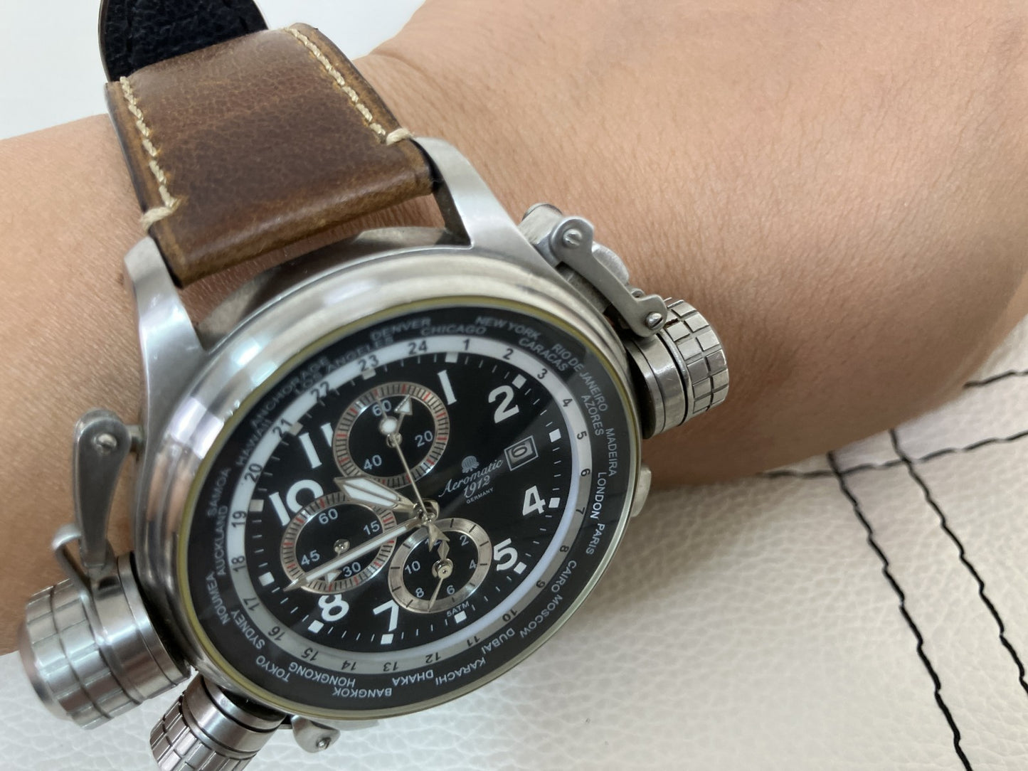 Aeromatic 1912 A1328 66.6mm World Time Chronograph Quartz Men's Watch