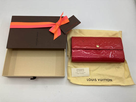 Louis Vuitton Vernis Sarah Wallet Red Bifold Long Purse w/Box & Dust Bag 19cm