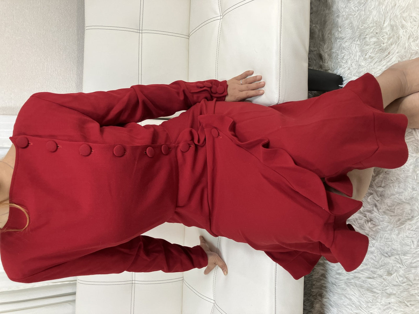 Valentino Garavani Boutique Red Long Dress Size 8 Italy Ruffle Button Vintage