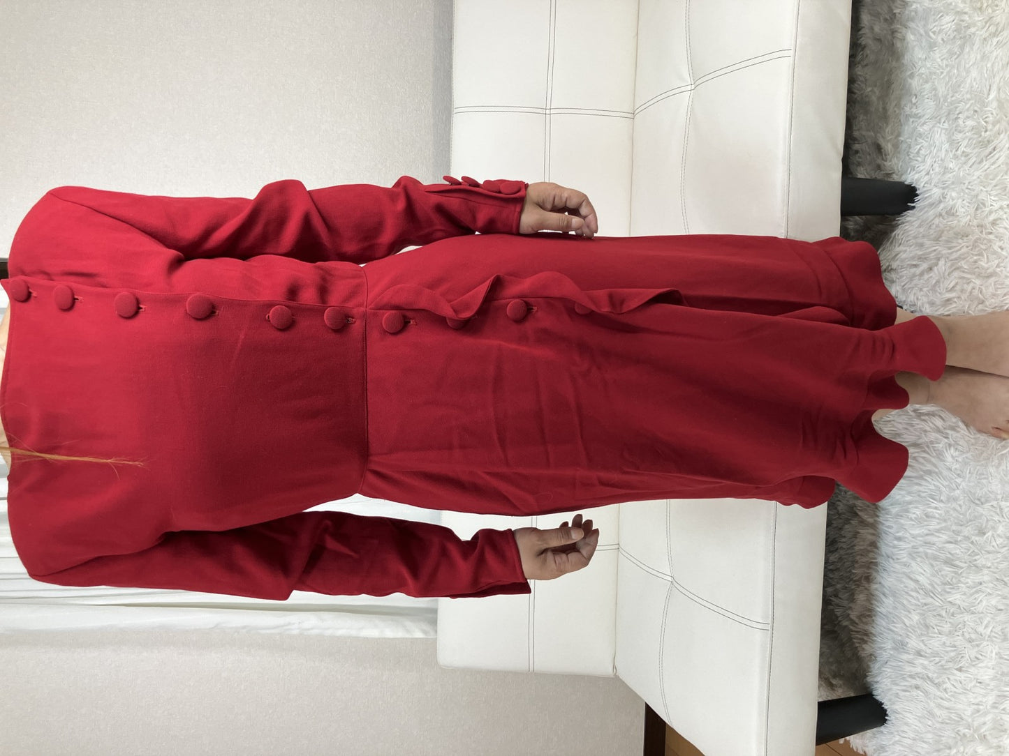 Valentino Garavani Boutique Red Long Dress Size 8 Italy Ruffle Button Vintage