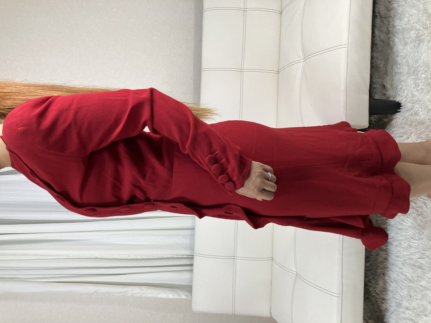 Valentino Garavani Boutique Red Long Dress Size 8 Italy Ruffle Button Vintage