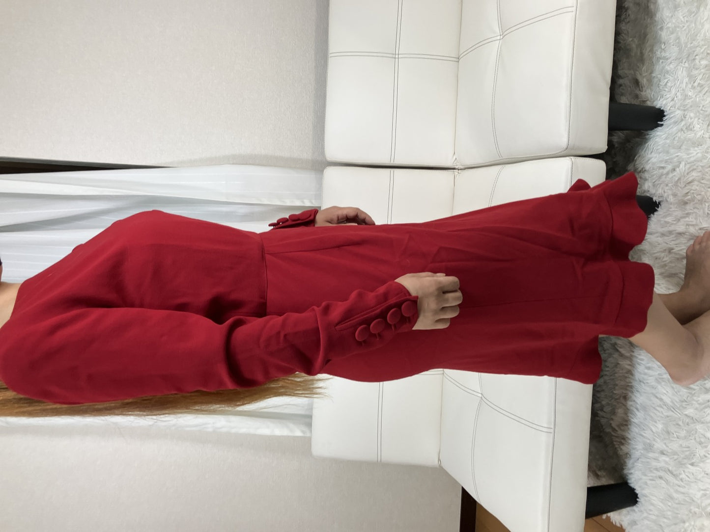 Valentino Garavani Boutique Red Long Dress Size 8 Italy Ruffle Button Vintage