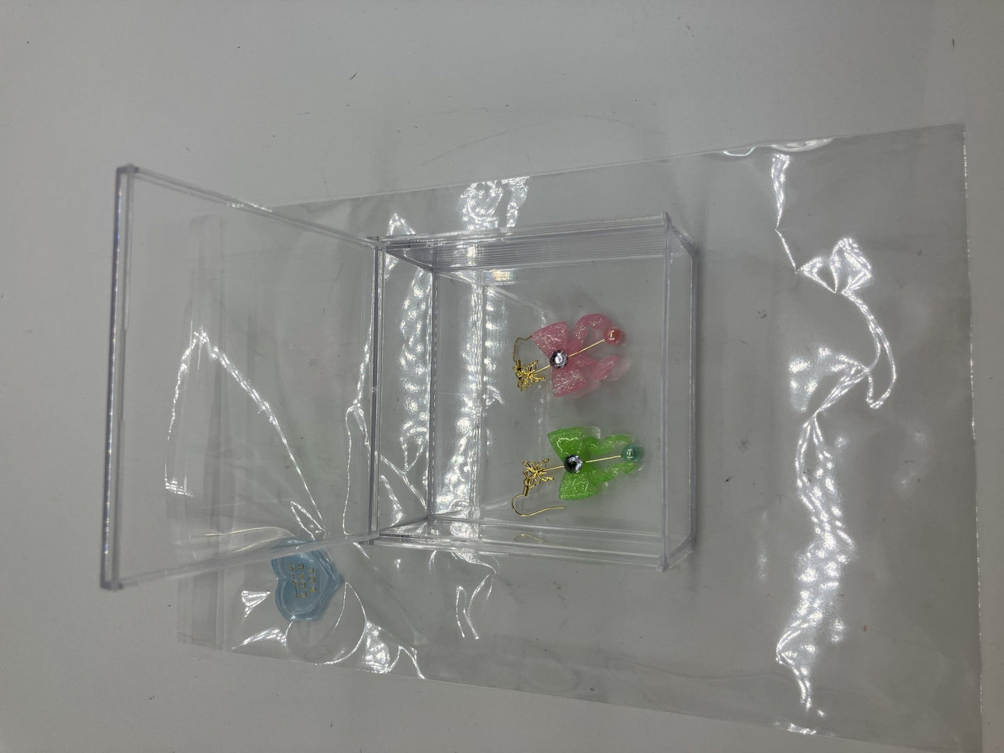 Original Handmade Ribbon Dangle Earrings Glitter Resin Kawaii Made in Japan
