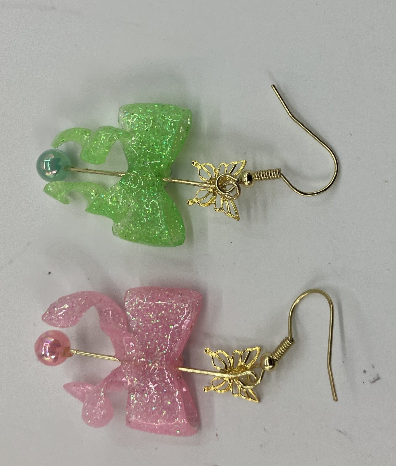 Original Handmade Ribbon Dangle Earrings Glitter Resin Kawaii Made in Japan