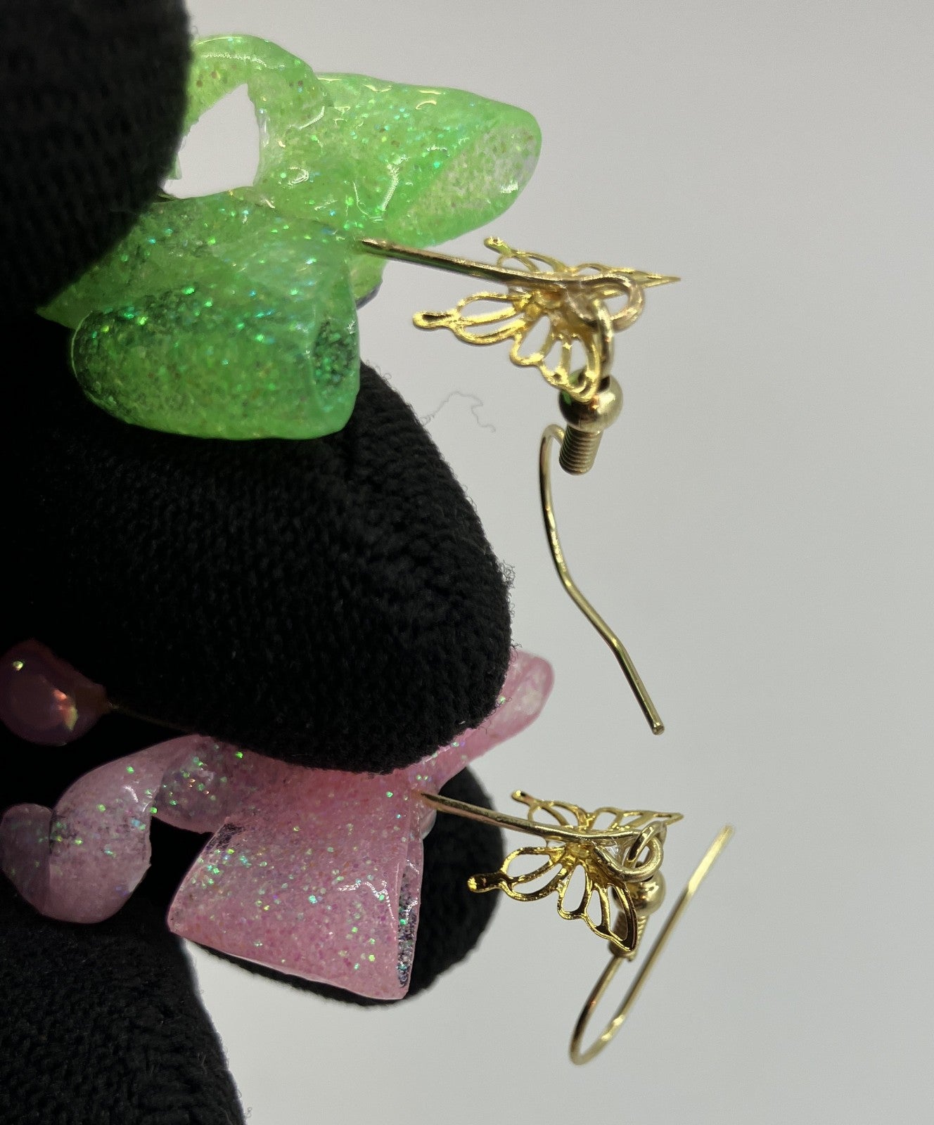 Original Handmade Ribbon Dangle Earrings Glitter Resin Kawaii Made in Japan