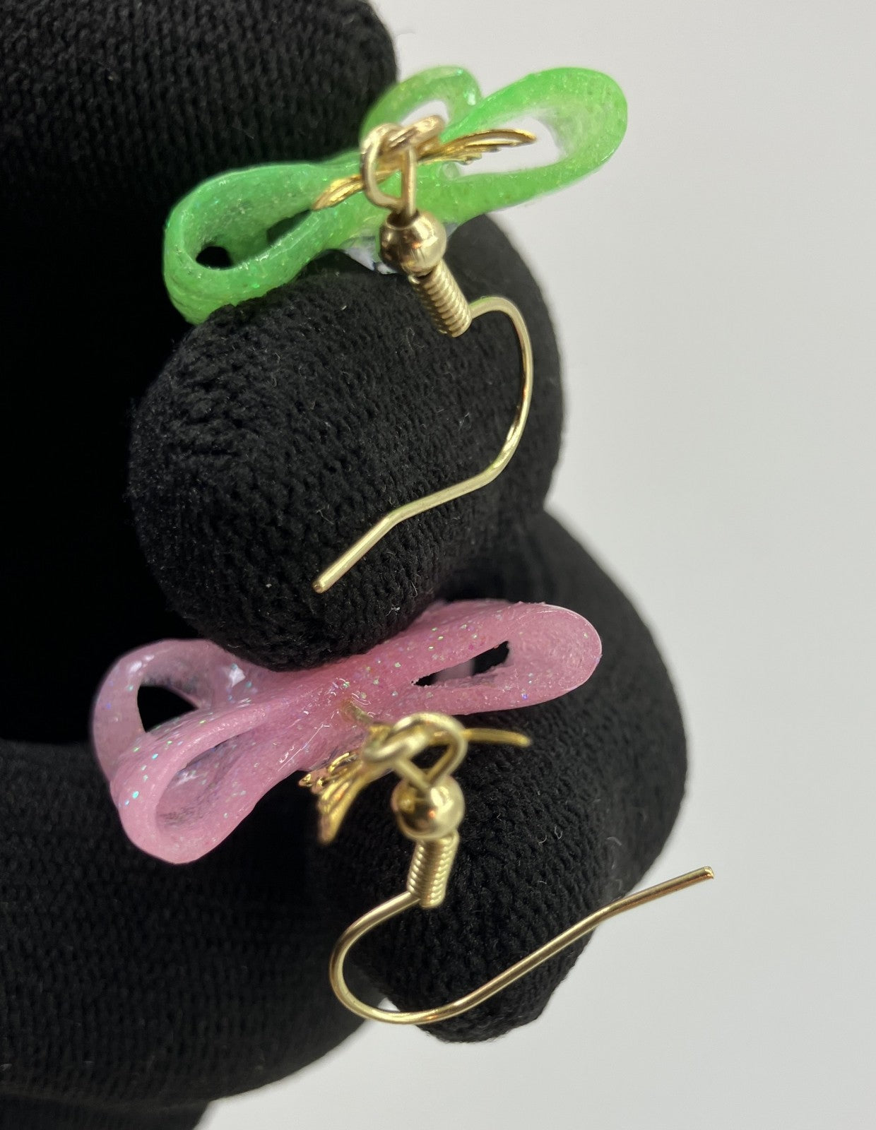 Original Handmade Ribbon Dangle Earrings Glitter Resin Kawaii Made in Japan