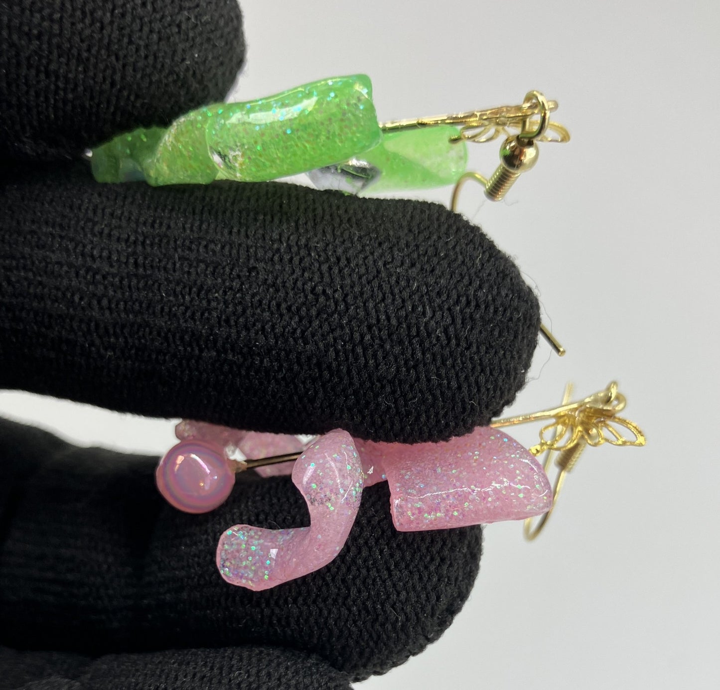 Original Handmade Ribbon Dangle Earrings Glitter Resin Kawaii Made in Japan