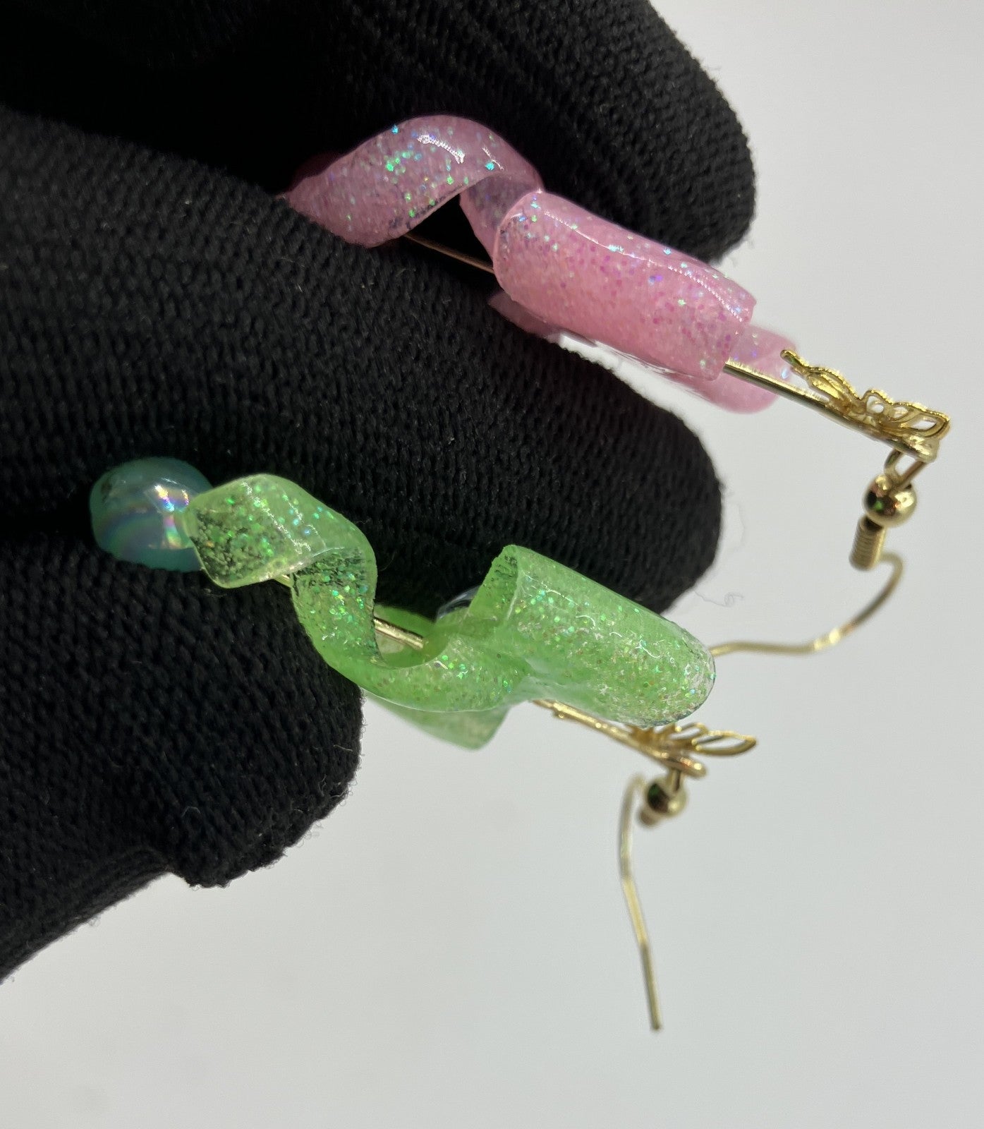 Original Handmade Ribbon Dangle Earrings Glitter Resin Kawaii Made in Japan
