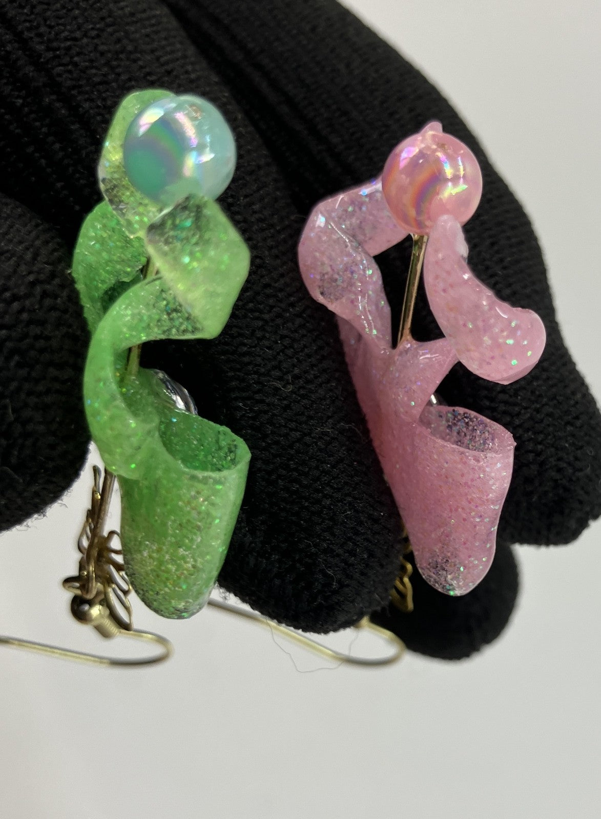 Original Handmade Ribbon Dangle Earrings Glitter Resin Kawaii Made in Japan